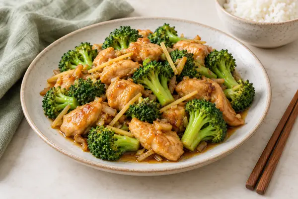 Ginger Chicken & Broccoli — AI-generated serving illustration