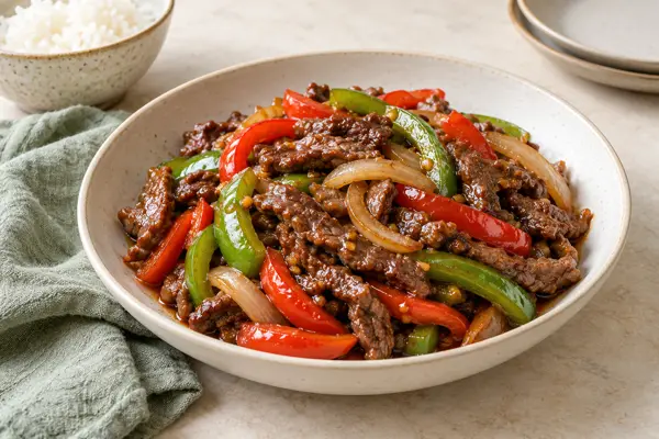 Beef & Bell Pepper Stir-Fry — AI-generated serving illustration