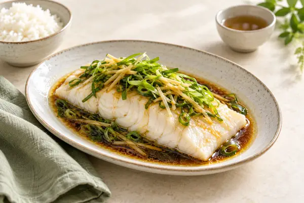 Steamed Ginger-Scallion Cod — AI-generated serving illustration
