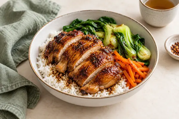 Five-Spice Chicken Rice Bowls — AI-generated serving illustration