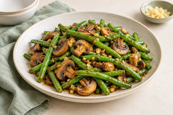 Garlic Green Beans & Mushrooms — AI-generated serving illustration