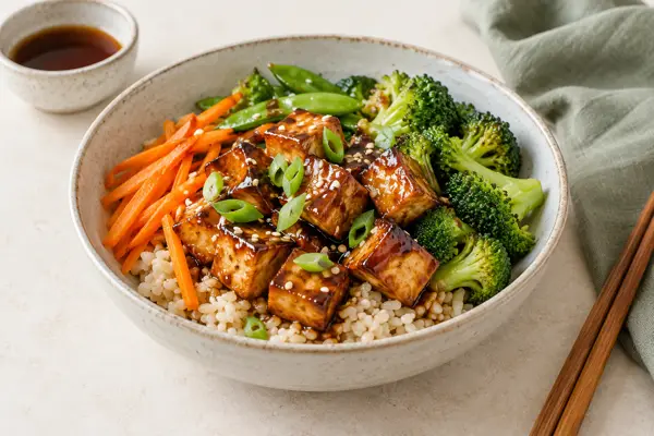 Tofu Teriyaki Bowls — AI-generated serving illustration