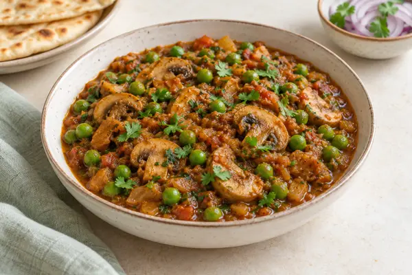 Mushroom & Peas Masala — AI-generated serving illustration