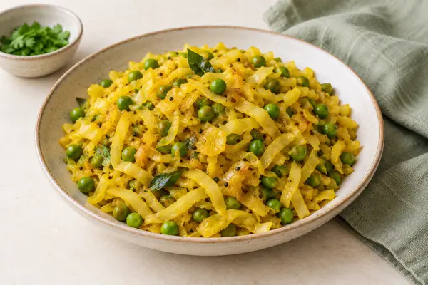 Cabbage & Peas Sabzi — AI-generated serving illustration