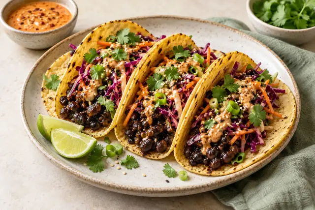 Serving illustration: Korean-Inspired Black Bean Tacos