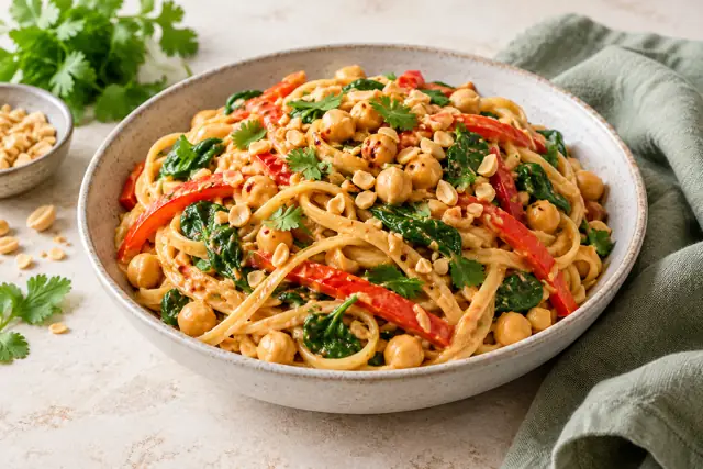 Serving illustration: Thai-Inspired Chickpea Peanut Pasta