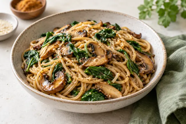 Serving illustration: Miso Mushroom Spaghetti