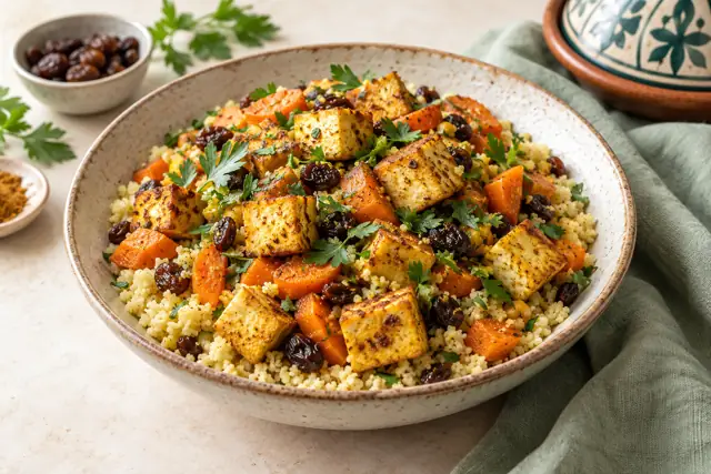 Serving illustration: Moroccan-Spiced Tofu Couscous Bowls