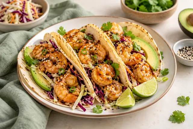 Serving illustration: Ginger Sesame Shrimp Tacos