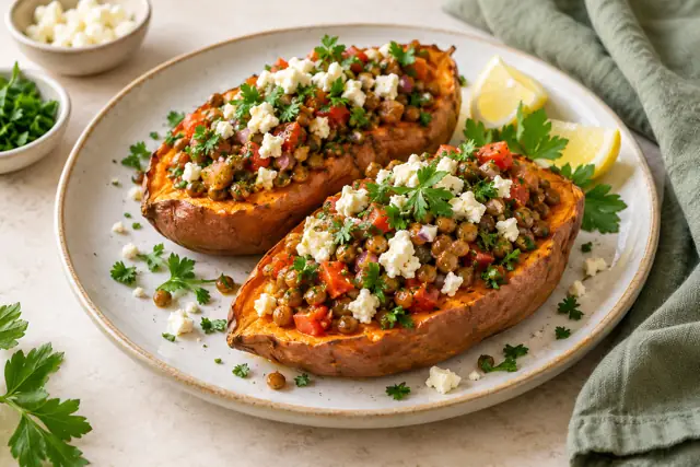 Serving illustration: Mediterranean Lentil Stuffed Sweet Potatoes