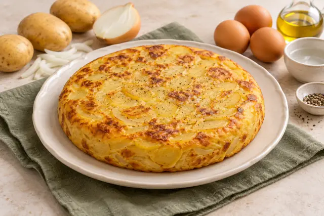 Serving illustration: Oven-finished potato tortilla