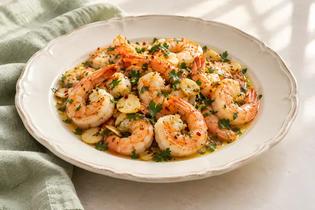 Serving illustration: Garlic & parsley shrimp