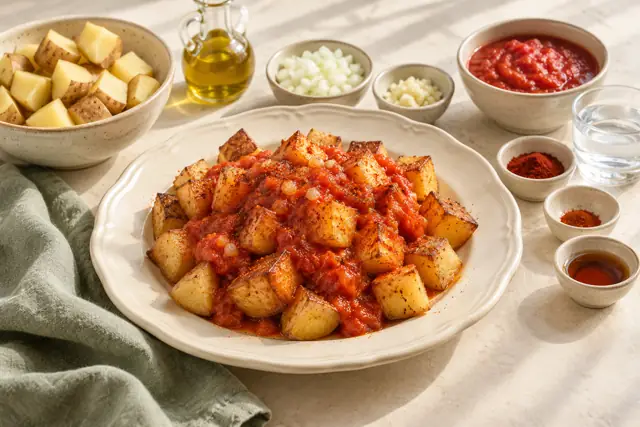 Serving illustration: Smoky roasted potatoes with bravas-style sauce