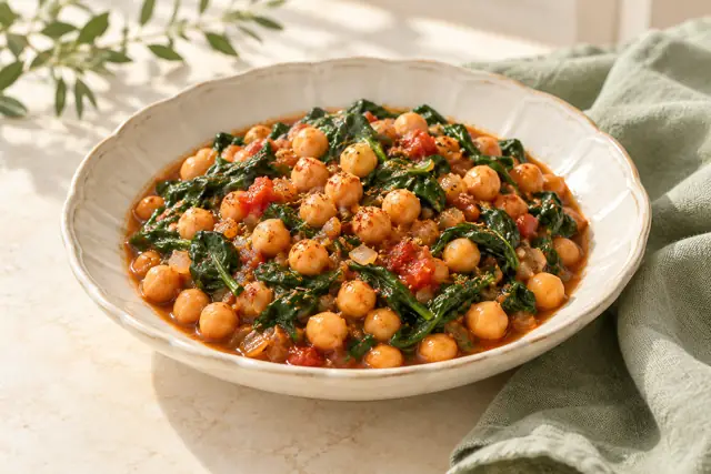 Serving illustration: Chickpeas & spinach with smoked paprika