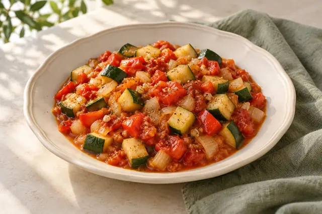 Serving illustration: Pisto-style vegetable skillet