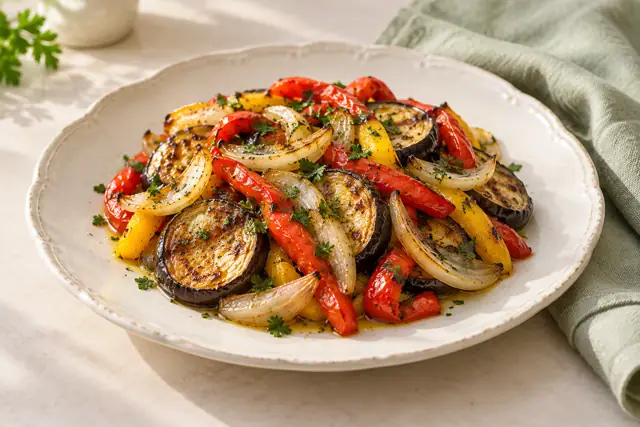 Serving illustration: Roasted peppers & eggplant