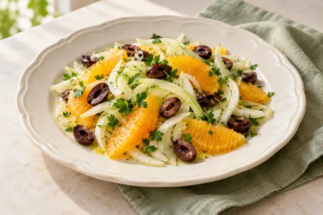 Serving illustration: Orange, fennel & olive salad