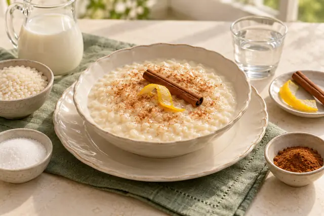 Serving illustration: Cinnamon-lemon rice pudding