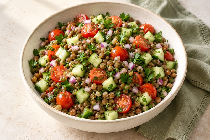 Serving illustration: Lentil Cucumber Herb Salad