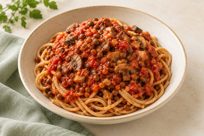 Serving illustration: Lentil Mushroom Bolognese