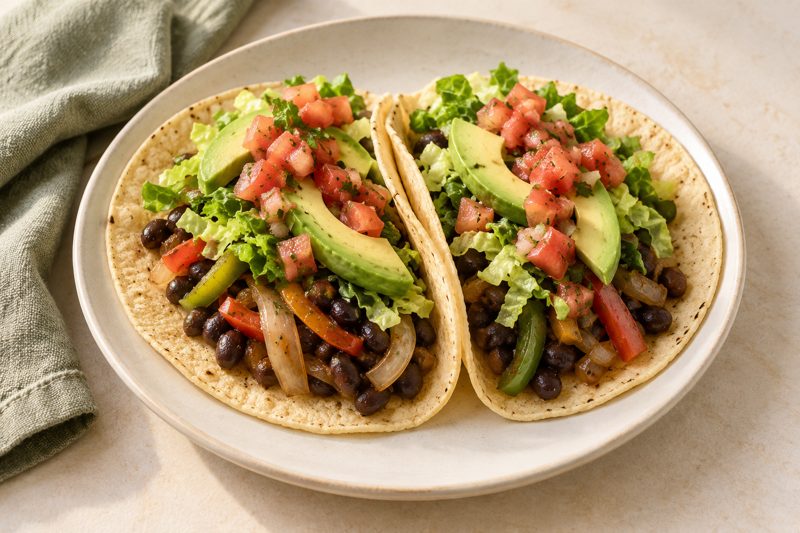 Serving illustration: Black Bean Vegetable Tacos