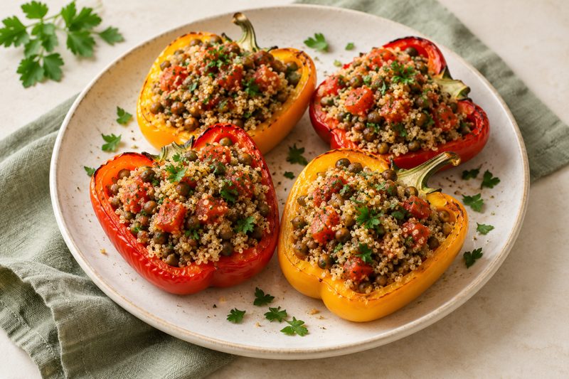 Serving illustration: Quinoa Lentil Stuffed Peppers