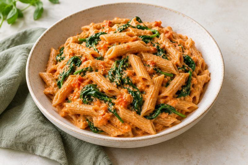 Serving illustration: Creamy Roasted Pepper White Bean Pasta