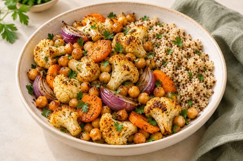Serving illustration: Sheet-Pan Chickpeas and Garden Vegetables