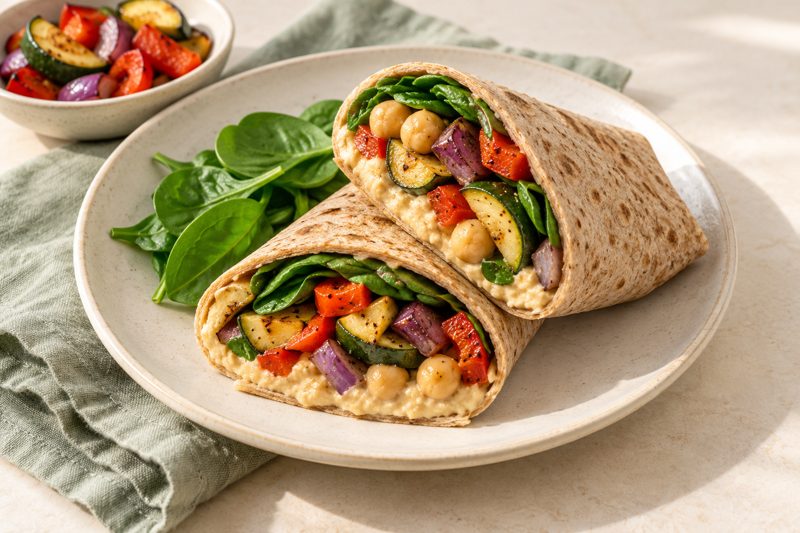 Serving illustration: Roasted Vegetable Hummus Wraps