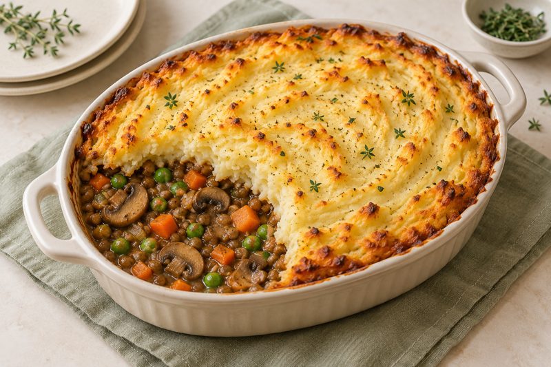 Serving illustration: Mushroom Lentil Shepherd’s Pie